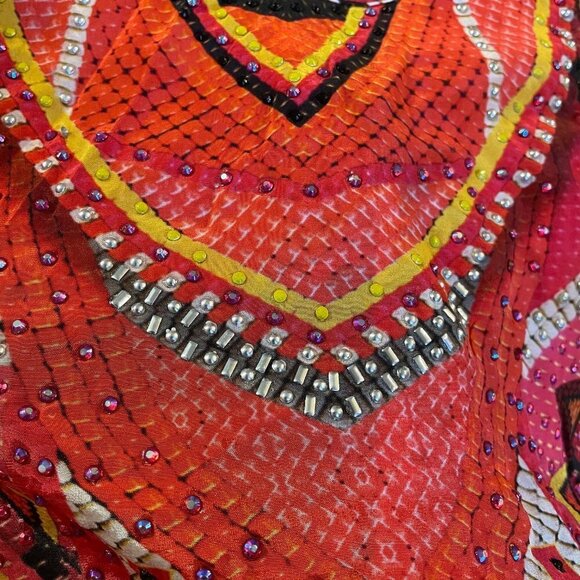 NEW Shahida Parides Abstract Print Viscose Silk Crystal Embellished Maxi Dress - Picture 3 of 6